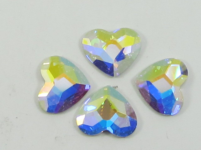 12 pcs. HEART 10mm CRYSTAL AB FLAT BACK European Rhinestones